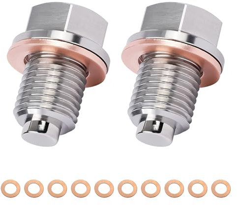 2 Piezas Tapón Magnético Drenaje Aceite, Tornillo Carter Aceite M14x1.5 con Junta de Cobre, Acero Inoxidable y 10 Arandelas para Cárter en Automóviles, Motocicletas y Barcos, Reemplazo Fácil