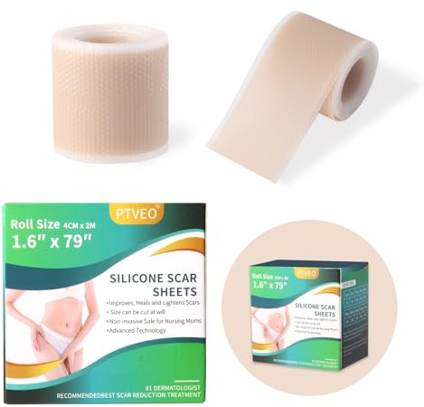 Apósito para Cicatrices Transparente y Reutilizable, 40 cm x 2 m, Silicona Médica, Imperceptible y Flexible para Cicatrices Quirúrgicas y Quemaduras(Color carne)
