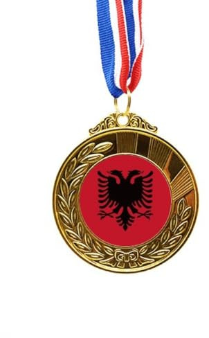 albania national flag eu country Gold Award Winner Medal First Place Ribbon