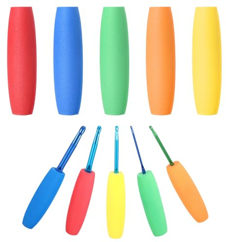 5Pcs Crochet Hook Grip, Soft Light EVA Ergonomic Crochet Hooks for Arthritic Hands, Comfortable Removable Cushions for 2mm-10mm Hook, Suitable for Arthritic Hands（Only Handle）