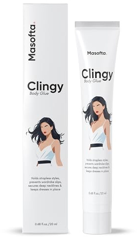 Masotta Clingy Body Lim - Svettbeständigt och hudvänligt lim, perfekt för mode och styling | Fästmedel för axelbandslösa klänningar och kläder, roll-on för 20 ml