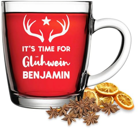polar-effekt Weihnachten Glühwein-Glas 340 ml mit personalisierter Gravur - Weihnachtstasse für Freunde & Familie - Ideal als Geschenk-Idee - Mit Namen graviert