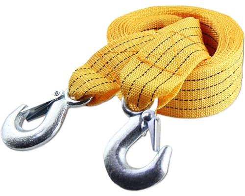 Vehicle Recovery Rope - Heavy Duty Nylon Material, Tow Strap, Pull Cables with Bright Yellow Safety Hooks for Efficient Towing, Roadside Rescue | Material: Car, Truck, RV, Emergency Use