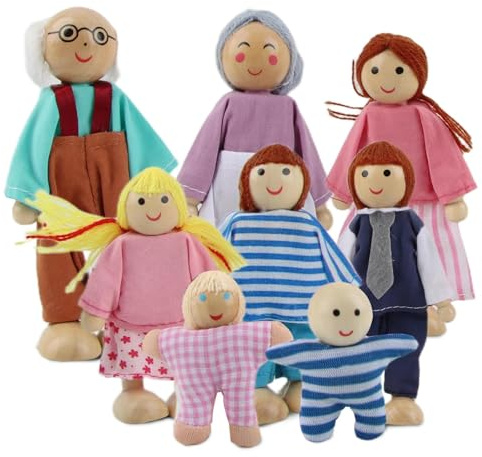XIMEY Puppenhaus Puppen Puppenfamilie, Figuren Puppenhaus, Biegepuppen, Holzpuppen, Holz Puppenhaus Zubehör (C)