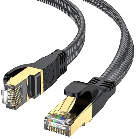 Cat 8 Ethernet Cable 2M, Cat8 Flat Braided High Speed (40Gbps 2000Mhz/s) Gigabit, Connecteur RJ45 Shielded Cable Internet Network Lan Patch for Modem Router Computer TV PC-Intérieur