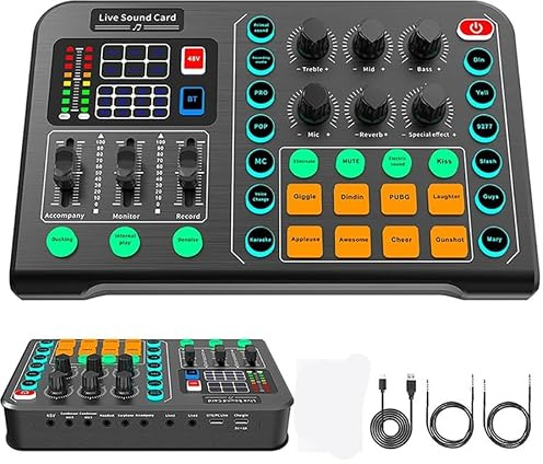 Mesa Mezclas, Interfaz de audio con efectos tarjeta sonido en vivo y cambiador voz, mezclador DJ, estéreo Phantom Power 48 V