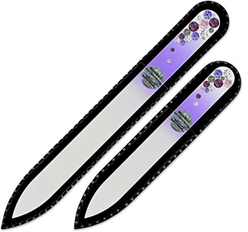 Mont Bleu lima per unghie in vetro decorato a mano con cristalli - set di 2 - vero cristallo di Boemia temperato - Fatto a mano in Repubblica Ceca