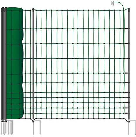 VOSS.farming 50 m Hühnerzaun, Geflügelzaun, Geflügelnetz, Elektronetz, 112 cm, 20 Pfähle, 2 Spitzen, grün Classic+