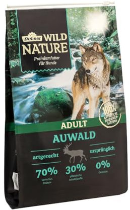 Dehner Wild Nature Hundetrockenfutter Auwald | getreidefreies Hundefutter mit Wildfleisch | Trockenfutter für ausgewachsene sensible Hunde | hoher Fleischgehalt | 4 kg
