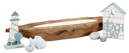 Relaxdays Kerzenschale Holz, Mehrdochtkerze, Dekoschale, Kerzenschiffchen, rustikal, Teak, Tischdeko, 69 cm breit, braun