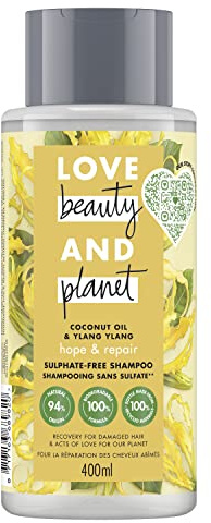 Love Beauty And Planet Oasis Damen-Shampoo, vegan, reparierend, Bio-Kokosöl und Ylang-Ylang-Blume, geschädigtes Haar, zertifiziert vegan, 400 ml