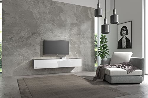 Wuun® TV Lowboard TV Board hängend I 100cm-280cm I Hängeschrank Wohnwand/Somero I Schwarz-Matt/Weiß-Hochglanz I 160cm