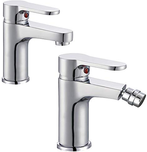 Miscelatore Rubinetto Bidet Cromato + Miscelatore Rubinetto Lavabo Cromato