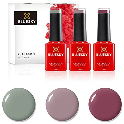 BLUESKY Gel Polish, Gel Nagellack Set, Fall Essentials, Sage Scarf 80570, Field Fox 80594, Marsala KA4036, 3 x 5 ml Blau, Grau, Grun ((Aushärtung unter UV-/LED Lampe erforderlich) er Pack(x)