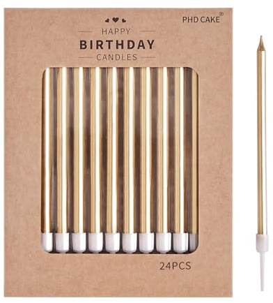 PHD CAKE Champagne Gold Long Thin Metallic Birthday Candles, Cake Candles, Birthday Parties, Wedding Decorations, Party Candles