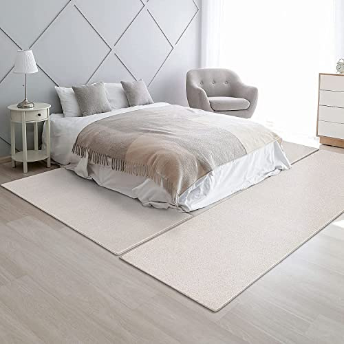 Floordirekt Dynasty Tour de lit en velours - Descente de lit - Ensemble de 3 pièces en 3 tailles (l : 67 cm | L : 1 x 330 cm + 2 x 130 cm, crème)
