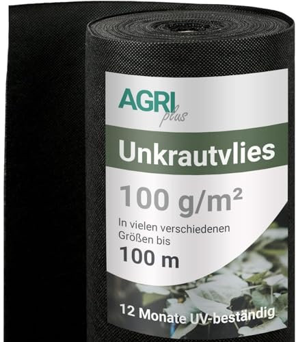 AGRI plus Fieltro para las malas hierbas de alta calidad para jardín con una fuerte resistencia a los rayos UV, permeable al agua y extremadamente resistente a la rotura, para una perfecta protección