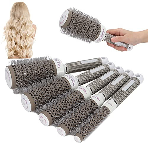 5er Rundbürsten-Set, Professionelle Rundbürste, Kleine Rundbürste mit Wildschweinborsten Zum Föhnen, Styling, Locken