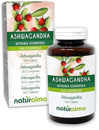 Ashwagandha o Ginseng indiano (Withania somnifera) radici Naturalma - 150 g - 300 compresse - Integratore alimentare - Naturale e Vegano