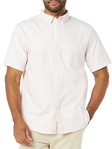 Amazon Essentials Men's Slim-Fit Short Sleeve Stretch Oxford Shirt with Pocket, Pale Pink, Medium