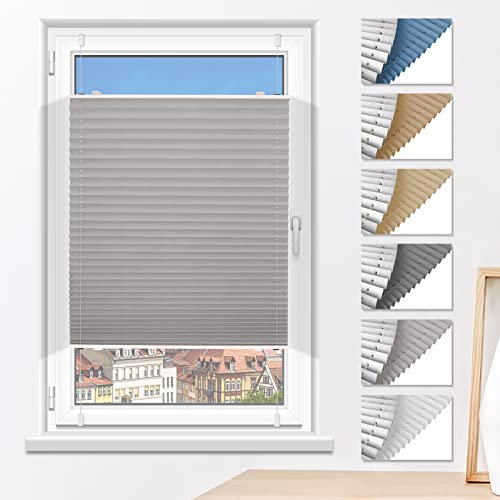 Plissee Verdunklung ohne Bohren Verdunklungsplissee Klemmfix Hellgrau 70x100cm(BxH) Faltrollo 100% Blickdicht Sonnenschutz & Schallschutz Plisseerollo für Fenster & Tür