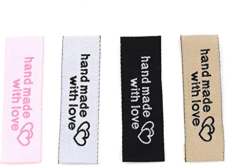 FAURAPMNG 120 Stück Nähetiketten zum Aufnähen von Kleidung, Herzmuster, handgefertigte Stoffetiketten, gewebte Bandanhänger mit Liebe, Mode-Weber, Basteletiketten für personalisierte Handarbeiten,