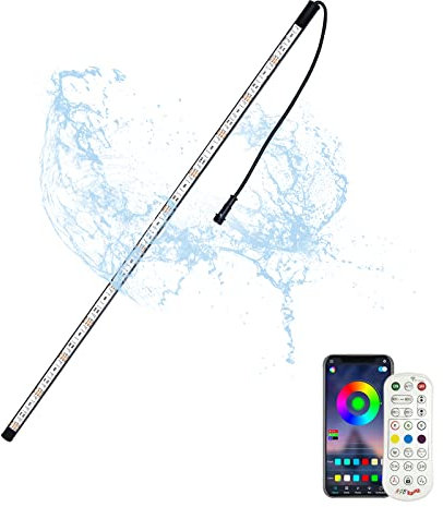 Longrun LED Strip, Pool Beleuchtung Unterwasser IP68 Wasserdicht, APP Control Teich Licht 7 Farben, LED Beleuchtungen Wasserfall mit Fernbedienung, für Aquarium Brunnen Bachlauf Schwimmbad-88.5cm
