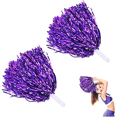 Metallfolie Cheerleading Pom Poms, Cheerleading Stick Griff, Cheerleader Pompons Handblumen mit Handle, Pompoms Werden für Ballspiele, Tänze, Karnevalspartys Verwendet, WM-Fußballfans Jubeln, 2 Stück