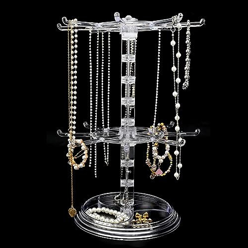 Hileyu 2 Ebenen Drehbarer Schmuckständer,Kettenständer Armband Halterung Verkaufsständer,Schmuckbaum,für Halsketten,Armbänder,Ohrringe,Ring-Geschenk für Mädchen Frauen (Aufhänger Typ)