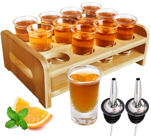 Juego de 12 vasos de chupito para servir de 30 ml, base gruesa con soporte organizador para tequila, fiesta, club, bar, hogar, restaurante, cocina, cristalería, regalo de degustación de bebidas
