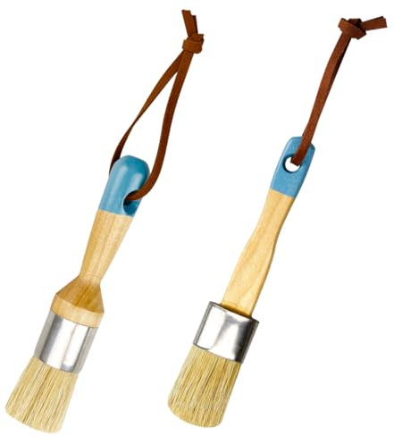 2Pcs Chalk Paint Brush, GLADFRESIT Natural Bristle Wax Brushes - Flat and Round Paint Brushes for Home Decor Furniture Wood Projects