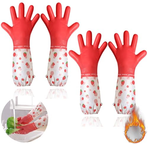 KASESSS 2 Paar Warme Putzhandschuhe, Wiederverwendbare Haushaltshandschuhe, Wasserdicht Handschuhe Putzen mit Herausnehmbares Futter Extra Lang Reinigungshandschuhe für Reinigung Haushalt