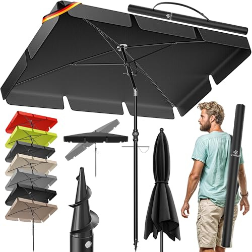 KESSER® Ombrellone Rettangolare Incl. 2in1 Coperta e Borsa di Trasporto Ombrellone da Giardino Ombrellone da Patio | Ombrellone 200 x 125cm per Balcone Giardino e Terrazza