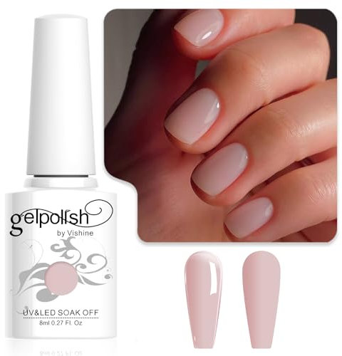 Vishine Sheer Nude Gel Nail Polish, Jelly Natural Pink Translucent Color UV Light Cure Nail Gel for Nail Art DIY for French Manicure at Home 8ml