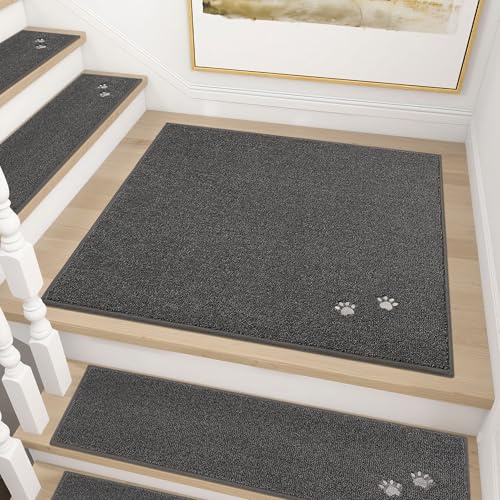 BEQHAUSE Stair Landing Rug Non-Slip 30x30,Landing Mat for Stairs,Charcoal | Square Landing Rugs for Stairs Washable, Carpet Stair Treads Matching Mat for Wooden Steps, 100% Polyester, TPE Backing