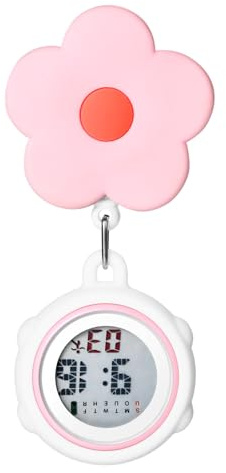Silverora Krankenschwesteruhren Taschenuhr Schwesternuhren Multifunktional: Blumem Digital Schwester Uhren mit Clip Kalender Wecker Chronograph Stoppuhr Fob Uhr für Ärzte Krankenschwester Rosa
