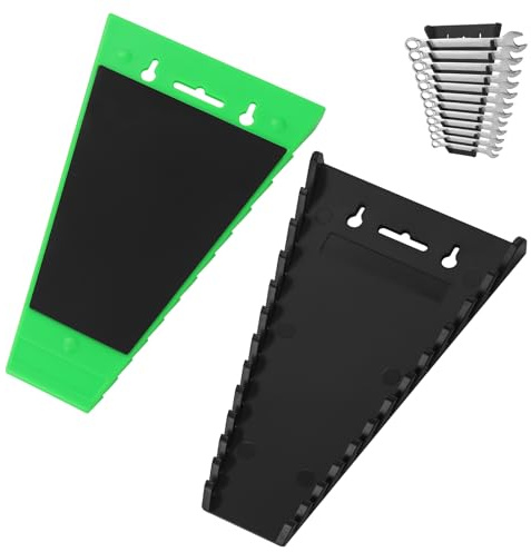 Mynoozi 2 Stück Halter für Maulschlüssel/Ringschlüssel, Magnetischer Maulschlüssel Werkzeughalter für Fasst 12 Schraubenschlüssel auf einmal, Schraubenschlüssel Halterung 6-24 mm(Schwarz und Grün)