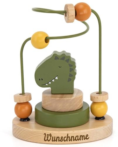 Elefantasie Trixie Mini Motorikschleife aus Holz PERSONALISIERT Steckspiel mit Namen graviert Geschenk zur Geburt Dino