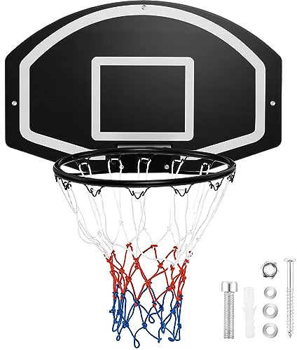 GOPLUS Panier de Basket Mural avec Panneau en Plastique de 72cm et Jante de Diamètre 43cm, Installation Robuste, Panier Basket Enfant Intérieur et Extérieur pour Toutes Saisons, Adolescents, Adultes