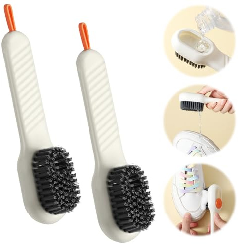 2 Pcs Multifunctional Liquid Shoe Brush Soap Dispenser Scrub Shoe Brushes Liquid Adding Soft Cleaning Brush Shoe Laundry Brush with Liquid Box for Washing Clothes Household Bathroom Kitchen | Liquid Box, Soap Dispenser, for Cleaning Liquid Adding, Soft Brushes, Hooks, for Washing Clothes, Household Bathroom Kitchen