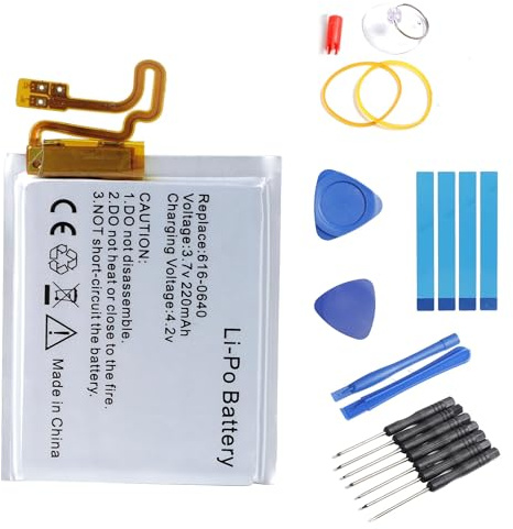 220mAh 616-0640 Ersatzakku für iPod Nano 7 7th A1446 für iPod Nano 5th 16G | 616-0639 3.7V MP3-Musikplayer Wiederaufladbarer Lithium-Polymer-Akku mit Reparaturwerkzeug