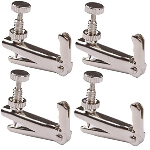 4 Stück Saitenfeinversteller für Violine, Metall, Silber | Feinstimm, Größe S, Fein Gearbeitet, Hochglänzende Oberfläche, Vier Stück, Passend für Instrumente