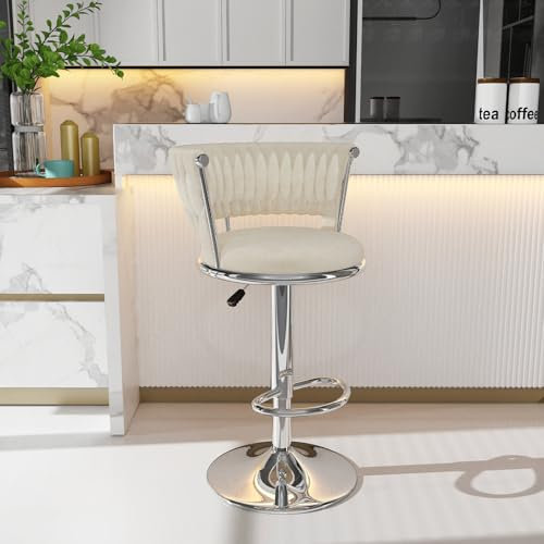 Utlenianie 1er Set Barhocker Barstuhl aus Samt Tresenhocker Bistrohocker Hocker mit Lehne 360° Drehbar Drehstuhl Barhocker Höhenverstellbar für Küche/Hausbar(Silber)