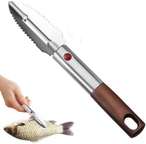 Fischentschupper, Edelstahl Fischschuppen Entferner, 2 in 1 manueller Fisch Scaler Entferner & Gemüseschäler, Gezahntem Fischentkalkerwerkzeug Fischschaber Küchenhelfer
