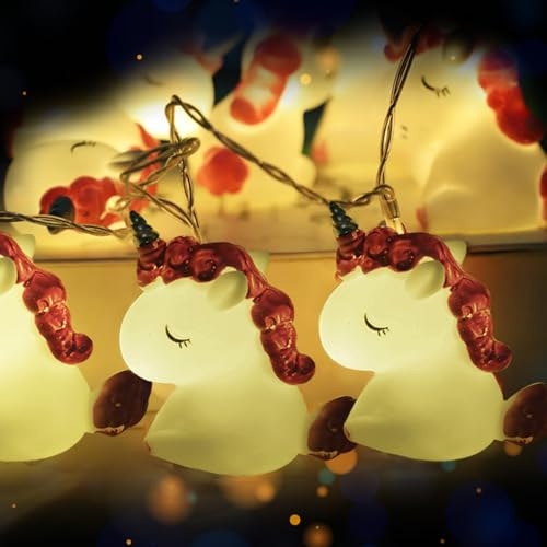 HuaMuDM 10 LED Cartoon Tier Lichterkette,LED Lichterkette Einhorn Design,Dekoration für Mädchenzimmer, Garten, Bäume, Terrasse, Weihnachten, Hochzeiten, Partys