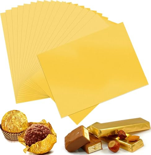 100 Stück Schokoladen Verpackung, Goldfolie Bonbonpapier, Gold Alufolie Papier, Aluminium Folie Schokolade, Goldfolie Papier Schokoladen Verpackung, für Diy Süßigkeiten Schokoladenverpack