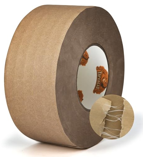 TAPEBEAR Water Activated Tape, Fiber Reinforced Gummed Tape 2inch x 165ft, Eco-Friendly Kraft Paper Tape Biodegradable Brown Packing Tape for Security Sealing, Heavy Duty Packaging and Shipping