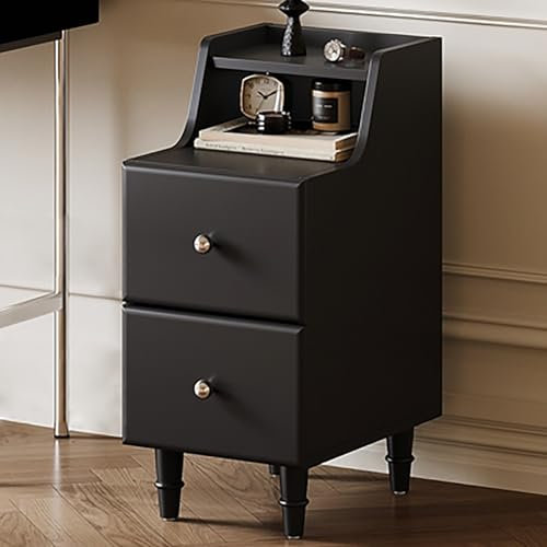 ZDMZR 11in Narrow Nightstand, Solid Wood Bedside Tables, Bedside End Table with Storage Drawer, Small Nightstand