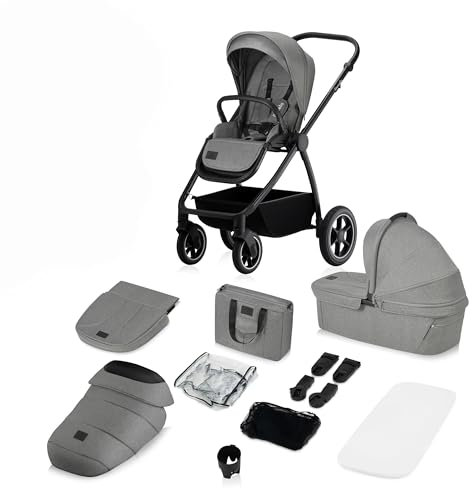 LIONELO MERIL 2-in-1 Buggy Kinderwagen 0-48 Monate bis 22 kg, XXL-Babywanne bis 9 kg, große 360°-Geländeräder, Verstellen der Rückenlehne bis zur Liegeposition, Vollfederung, XXL-Verdeck