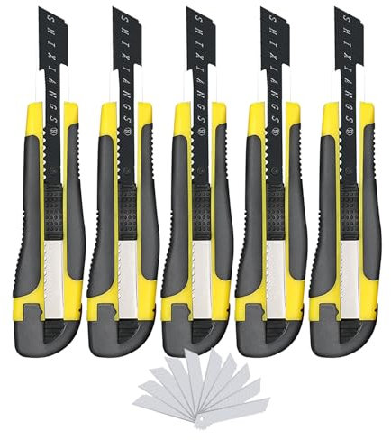 Taglierino Professionale Coltello Multiuso Lame per Taglierino, Taglierino a Scatto con Impugnatura in Gomma, con 10 Lame in Acciaio Inossidabile SK5 Sostituibili, per Cartone(Yellow)